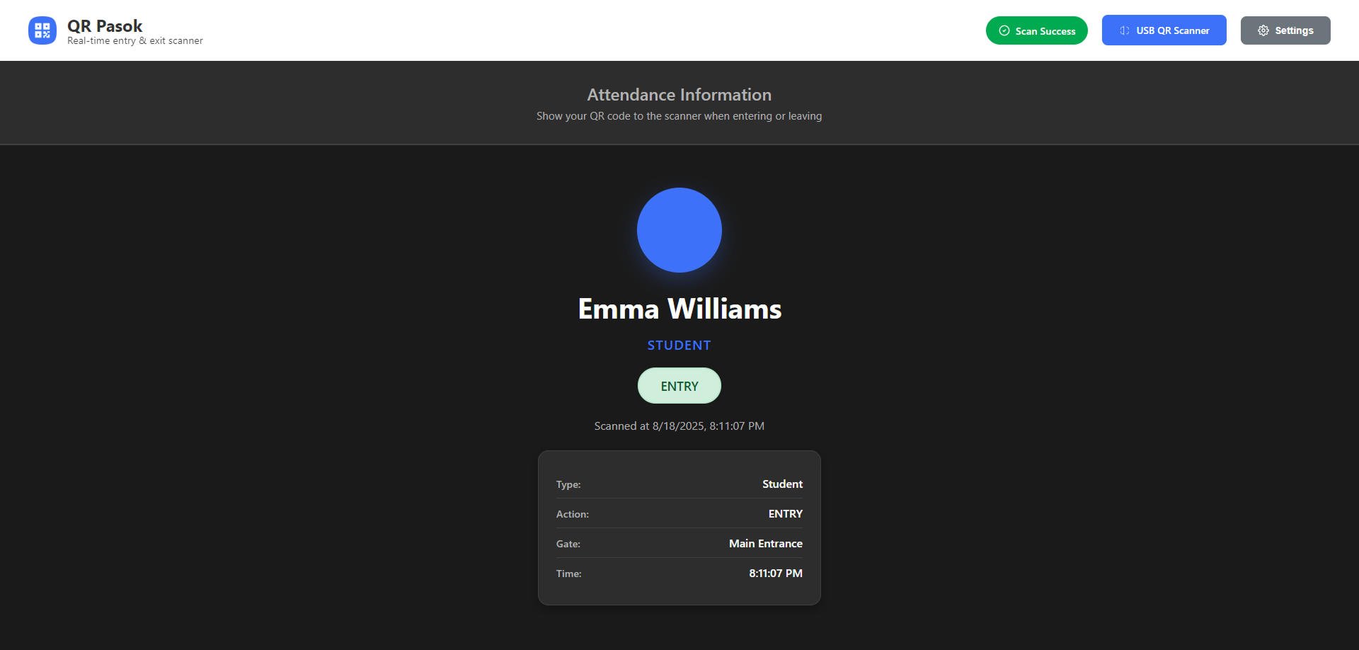 QR Code Scanner Interface - Real-time scanning and attendance tracking